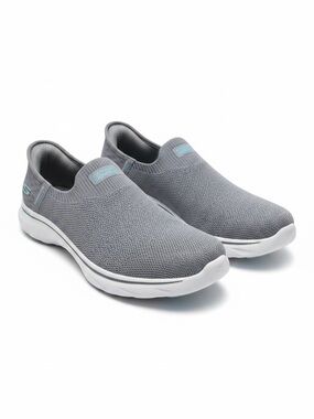SKECHERS Slip In Walk 7 Slip On Sneakers Athletic Shoes Med Gray Aqua Trim SZ 8